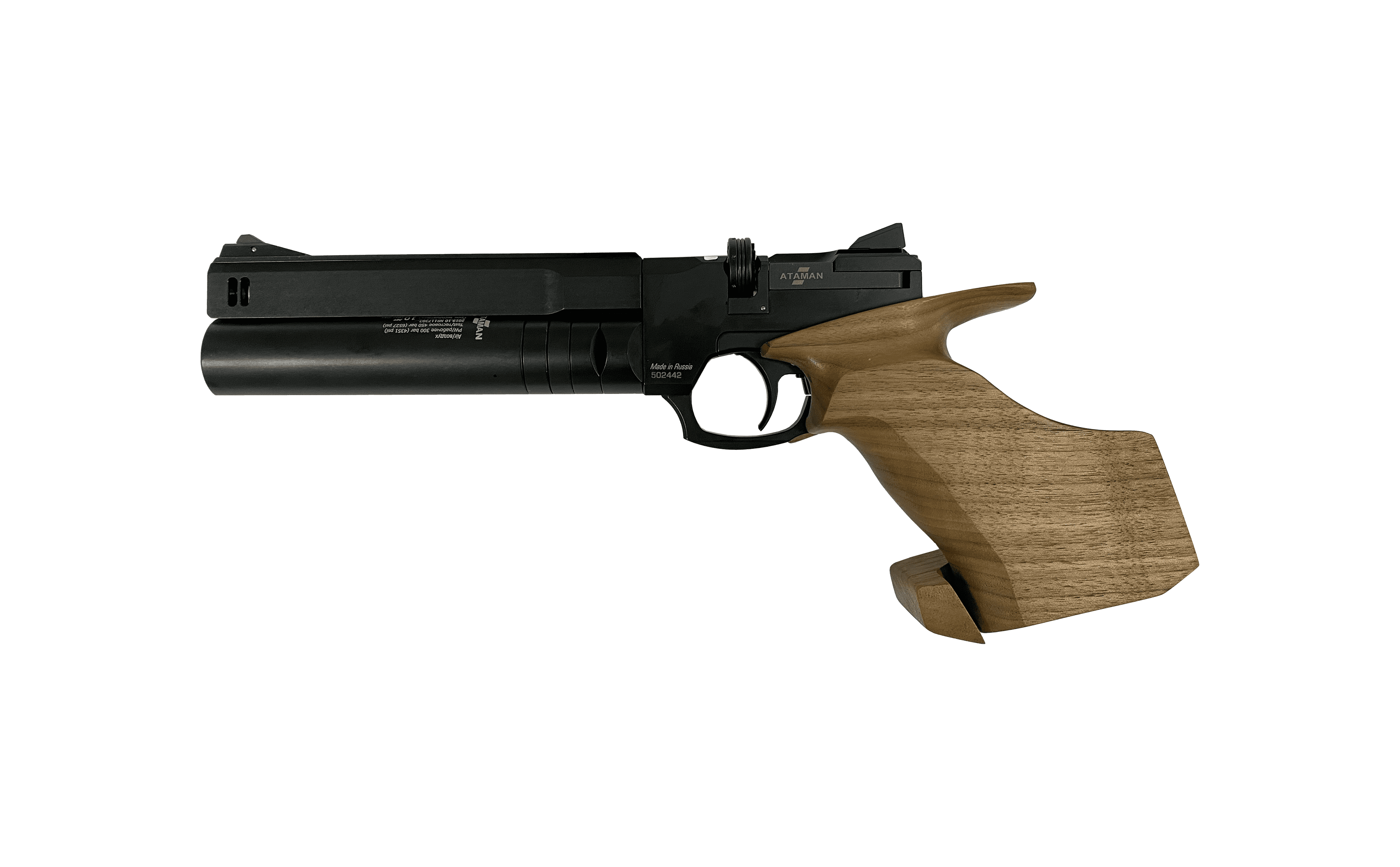 Пневматический PCP пистолет ATAMAN AP16 Black Compact (рукоятка Walnut SP), кал. 4.5мм