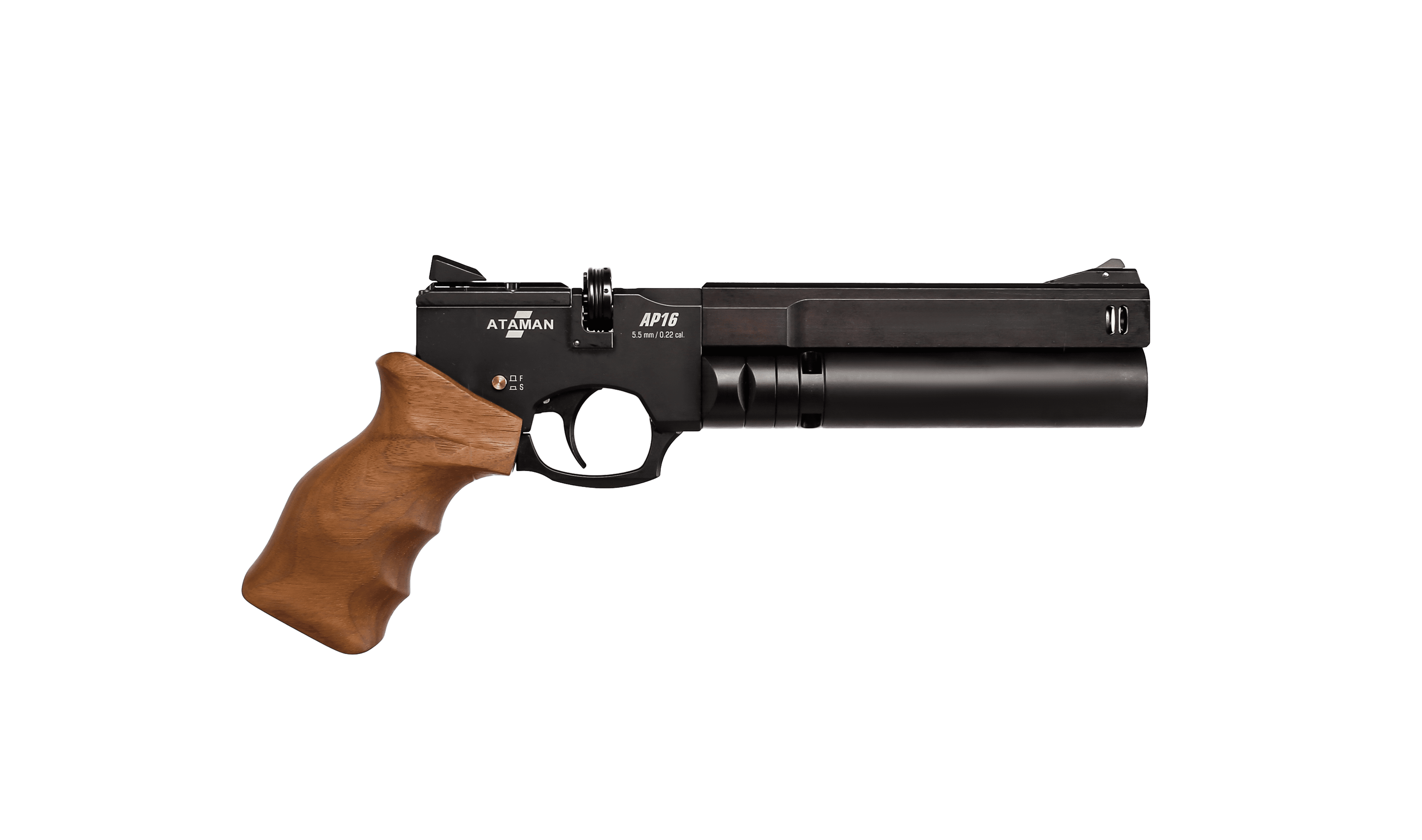 Пневматический PCP пистолет ATAMAN AP16 Black Compact (рукоятка Walnut), кал. 5.5мм