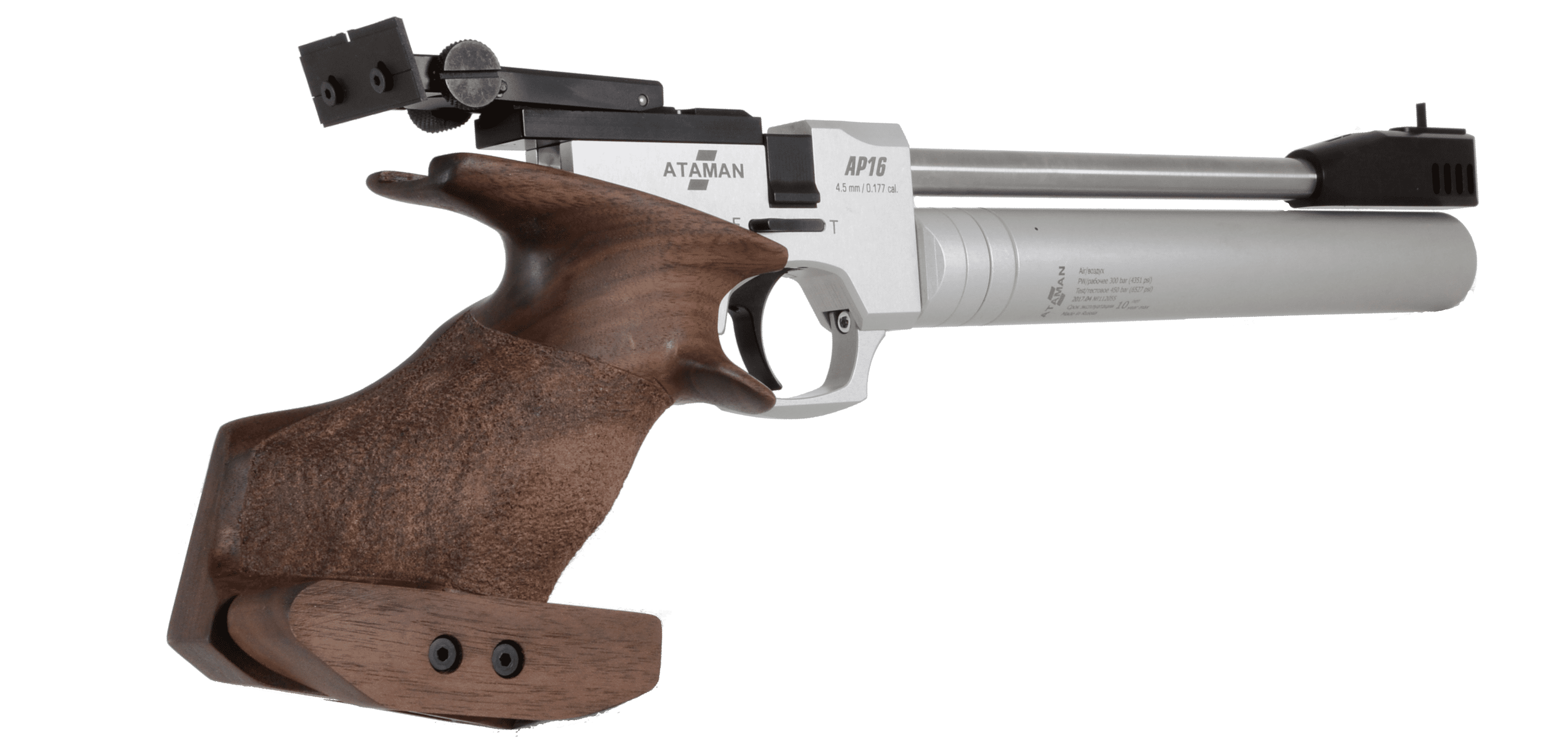 Пневматический PCP пистолет ATAMAN AP16 Sport (рукоятка Walnut SP), кал. 4.5мм
