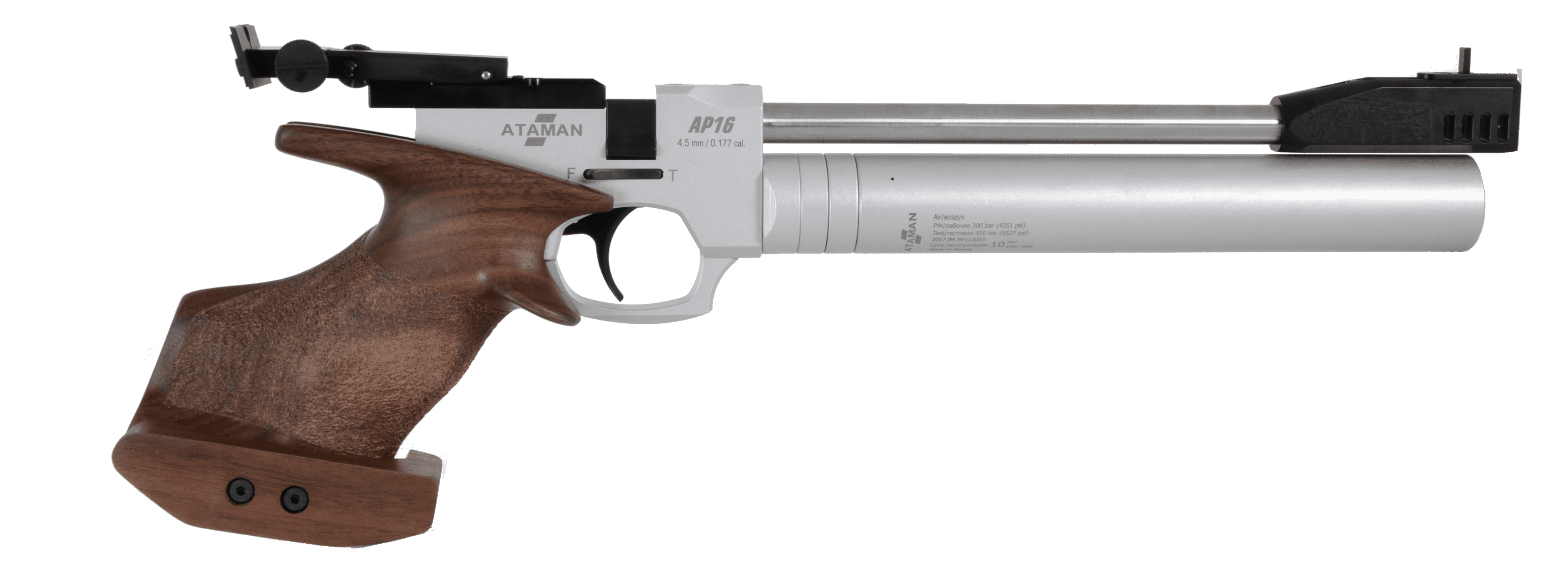 Пневматический PCP пистолет ATAMAN AP16 Sport (рукоятка Walnut SP), кал. 4.5мм