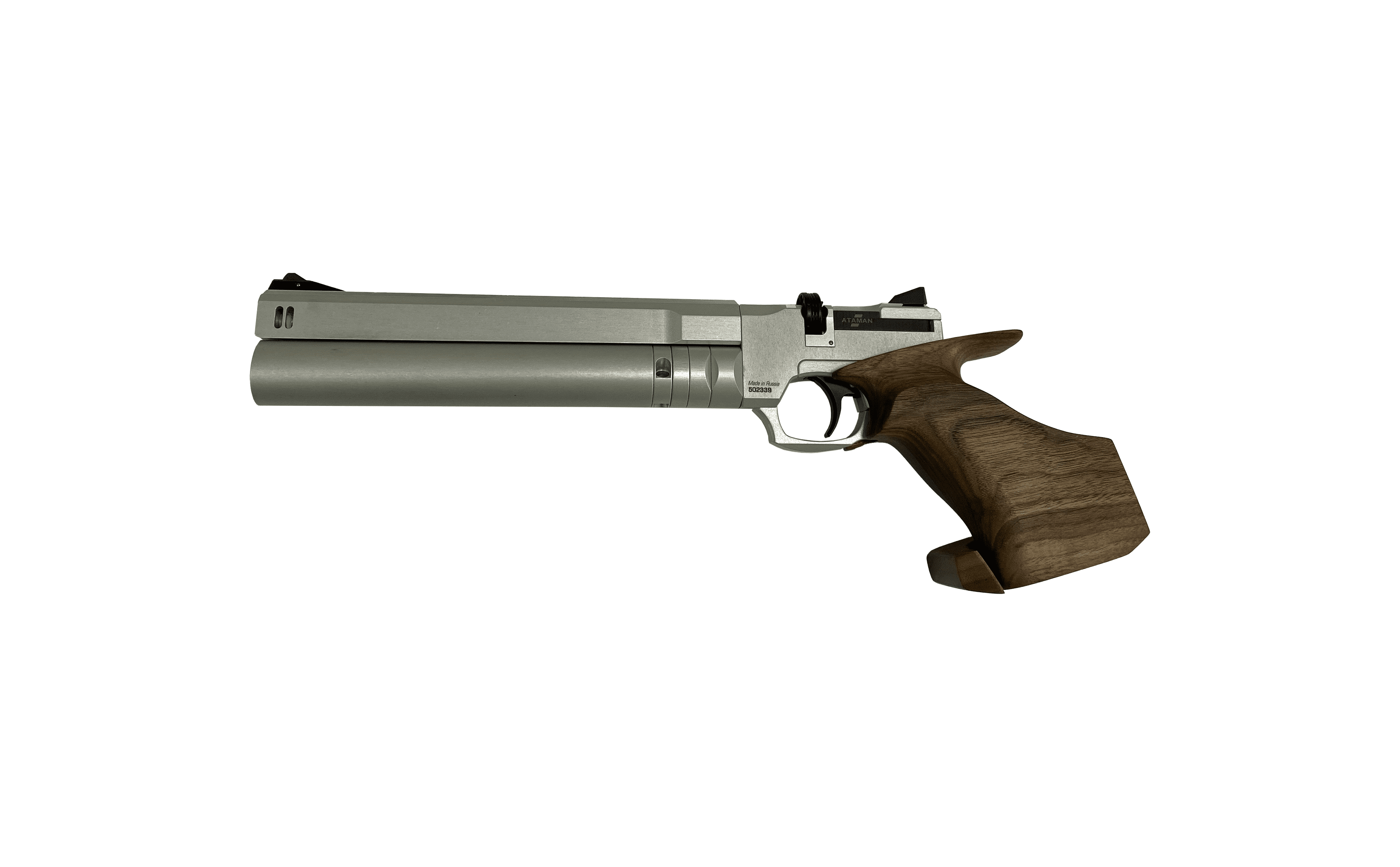 Пневматический PCP пистолет ATAMAN AP16 Silver Standart (рукоятка Walnut SP), кал. 4.5мм